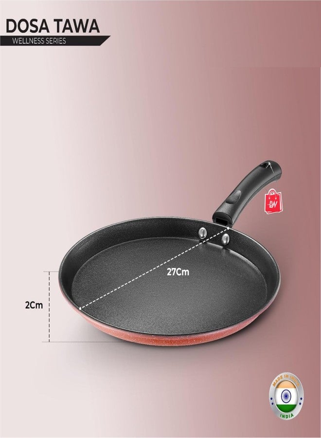 LAZYwindow Kitchen Cookware Set with Sauce Pan, Fry Pan, Dosa Tawa, Kadhai, Non-Stick, 4 Count, Red - Image 3